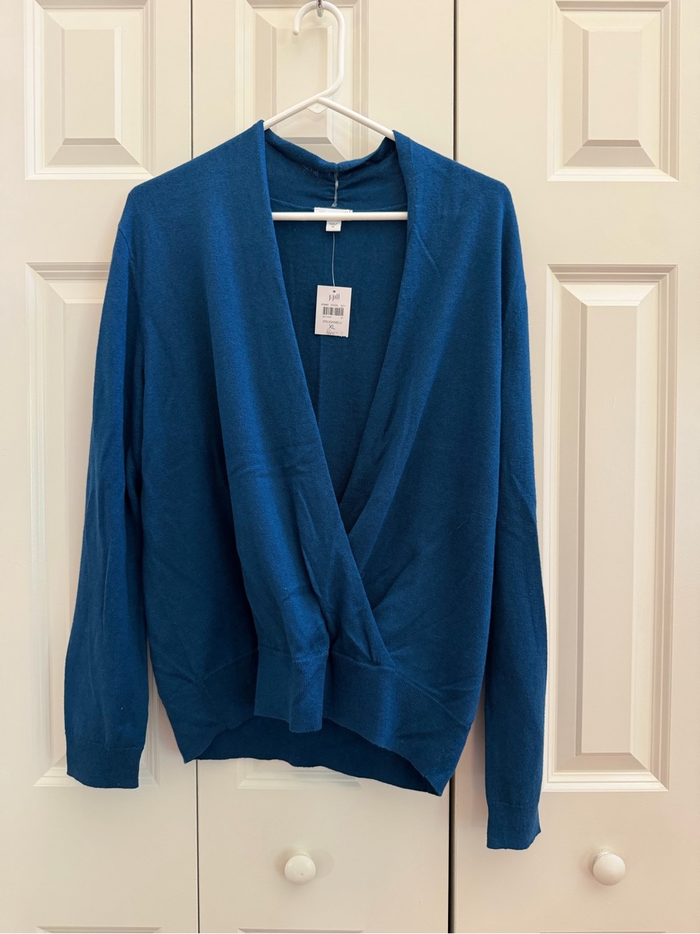 J. Jill Blue V-Neck Sweater with Wrap Style - Size XL NWT